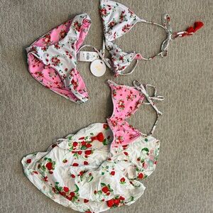 PQ Swim reversible Bikini Set with Cover-Up sarong. M bottom and M and L tops